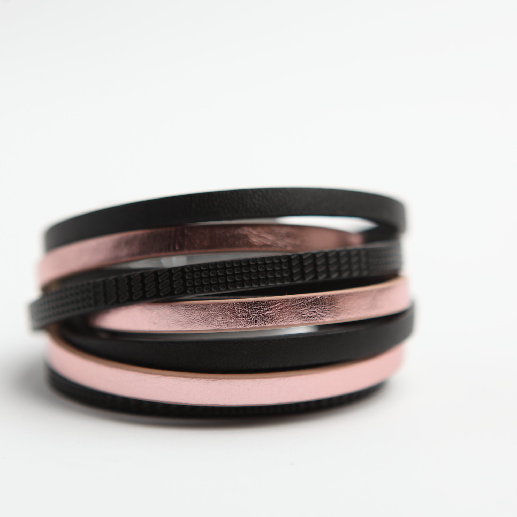 Bracelet style wrap en cuir véritable - or rose