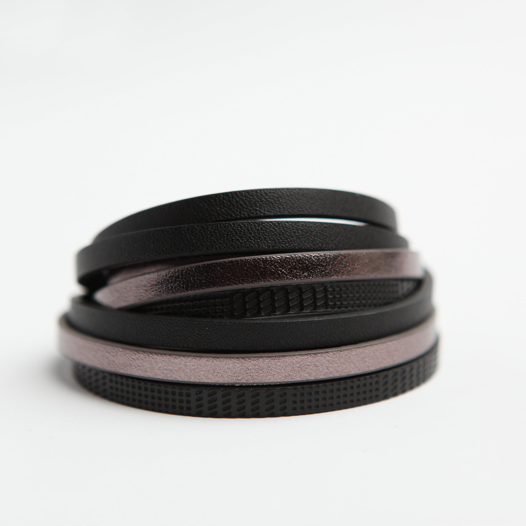Bracelet style wrap en cuir véritable - gris irisé