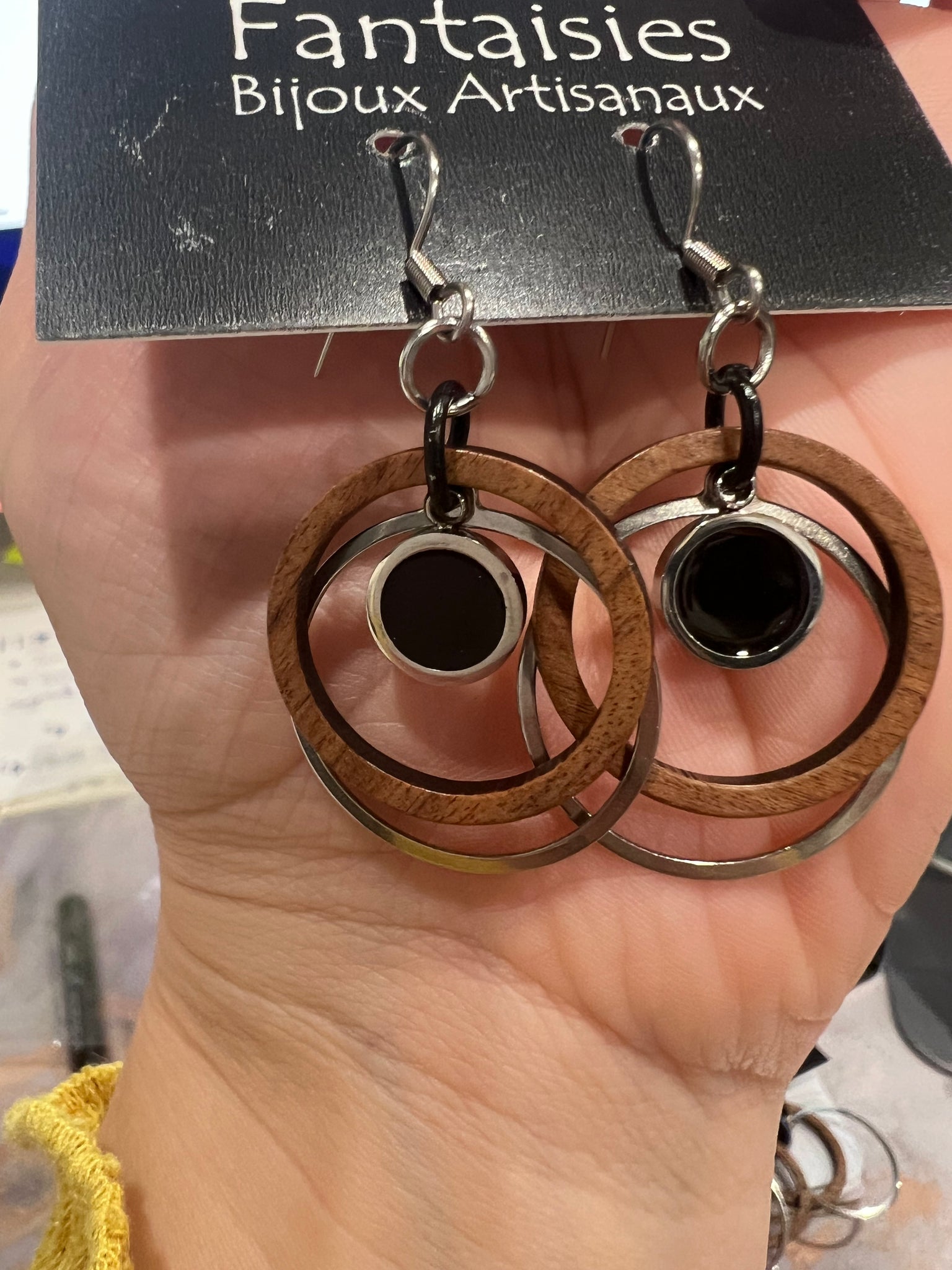 Boucles d'oreilles anneaux bois / argent